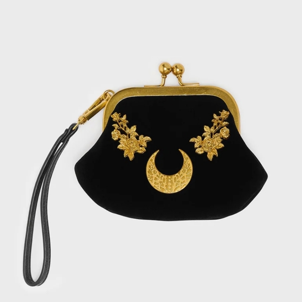 Killstar Black and Gold Crescent Clutch
